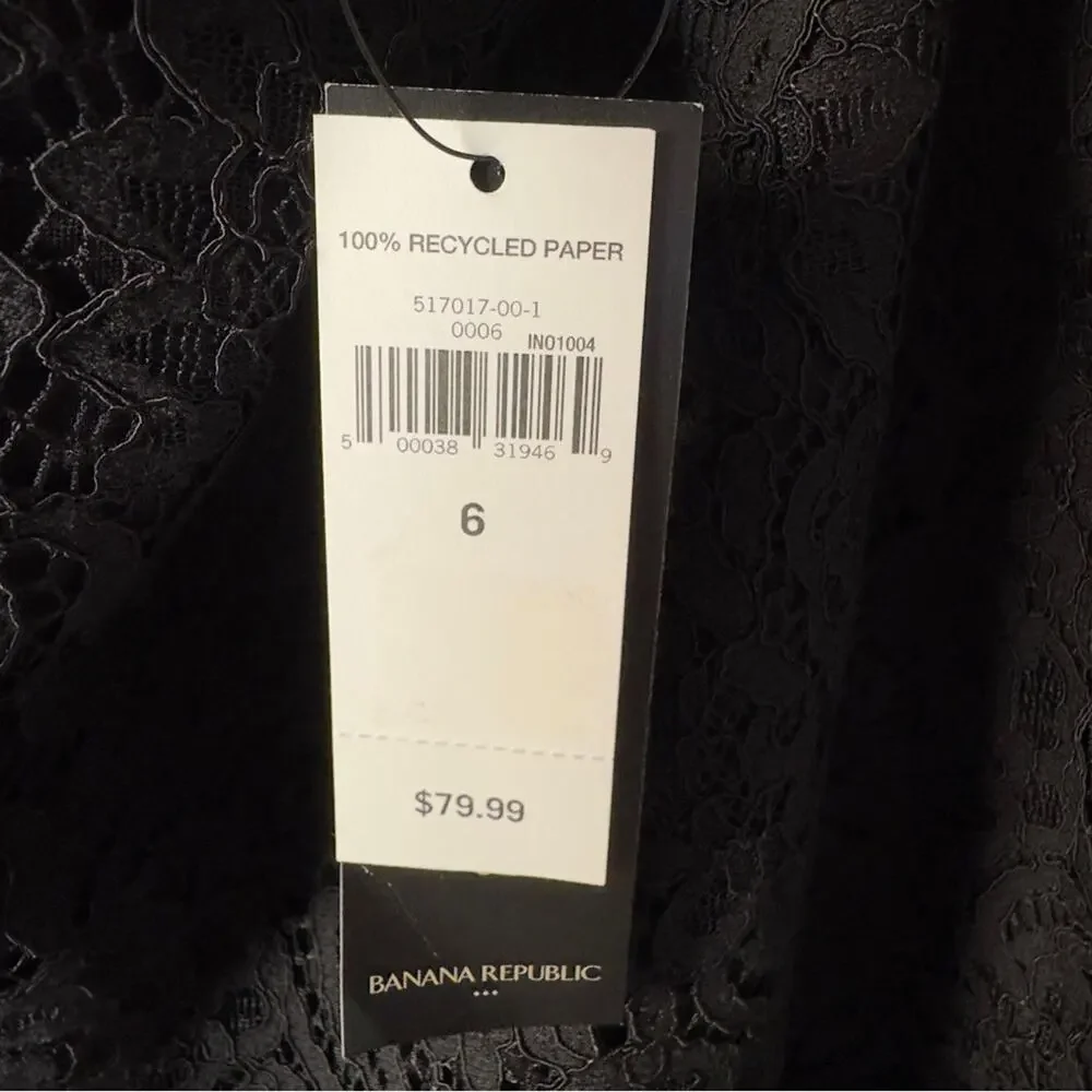Banana Republic Black Lace Skirt Ruffle flare mermaid hem midi zip up zipper NWT